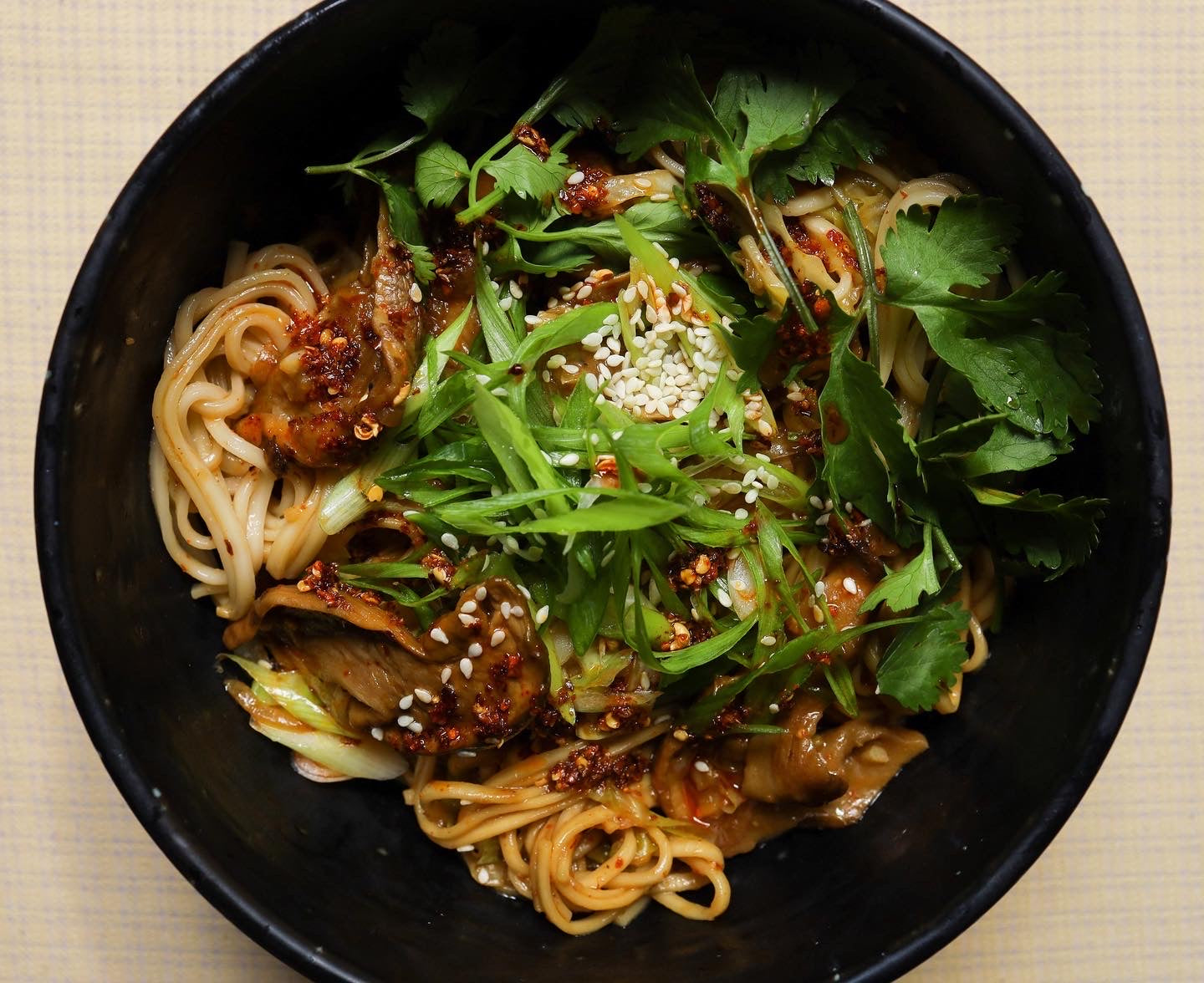 Miso Braised King Oyster Mushroom Noodle Bowl